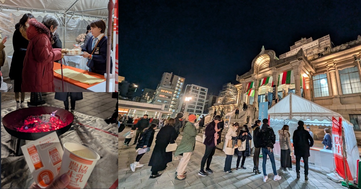 築地本願寺でのホットミルクお振舞い